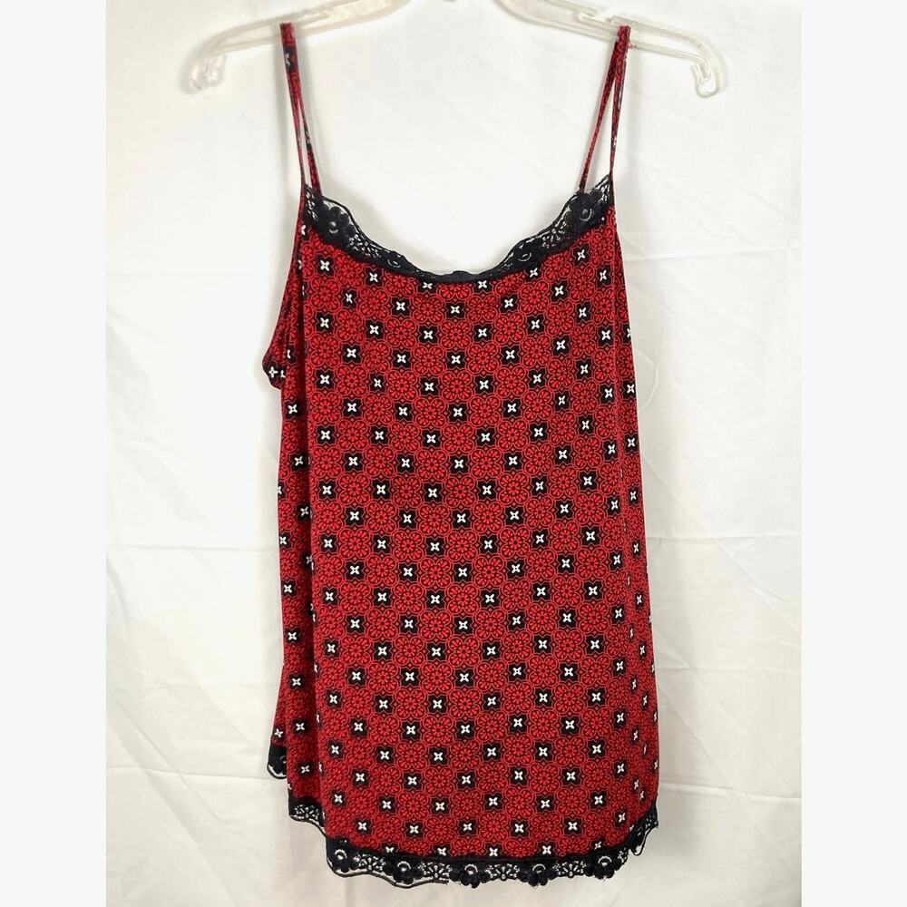 Y2K Red Geometric Lace Trim Cami Womens XL Vamp Whimsigoth Witchy Romantic